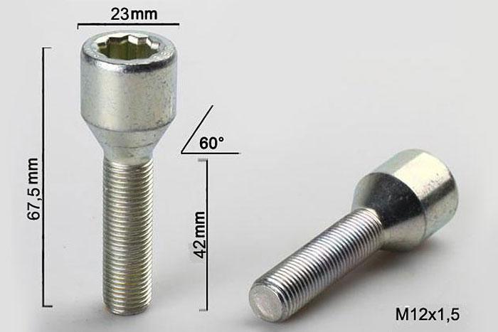 M12x1,5, Wielbout conisch inbus, Draadlengte 42mm, 23mm kopdiameter